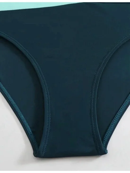 Bikini Set High Waisted Bottom & Twist Front Top Size M Green & Teal - Picture 7 of 10